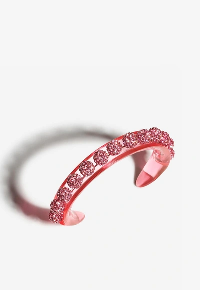 Shop Aquazzura Disco Darling Crystal Embellished Bracelet In Pink