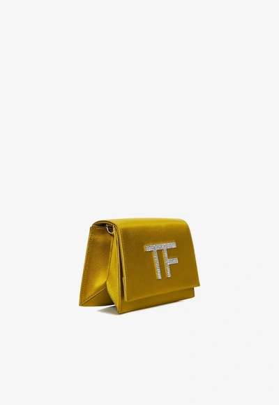 Tom Ford Disco Satin Clutch With Crystal Tf In Mustard