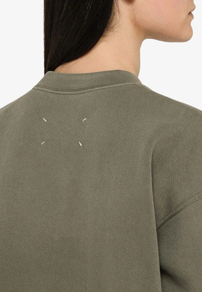 Shop Maison Margiela Distressed Cropped Pullover Sweatshirt In Green
