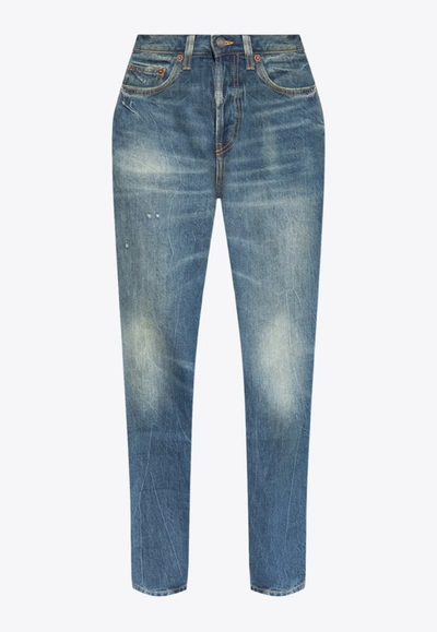 Shop Saint Laurent Distressed High-rise Jeans In Blue