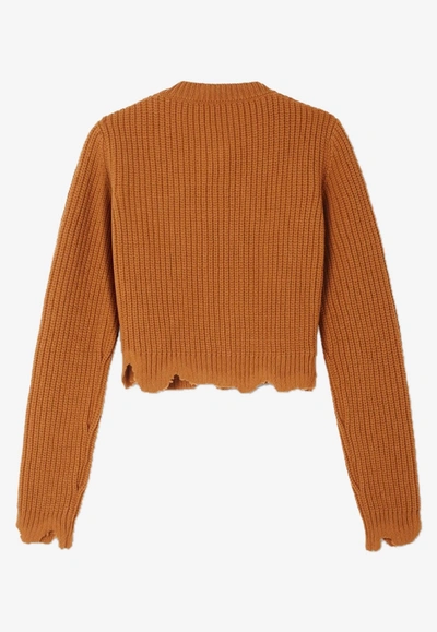 Versace Distressed Knitted Cardigan In Amber
