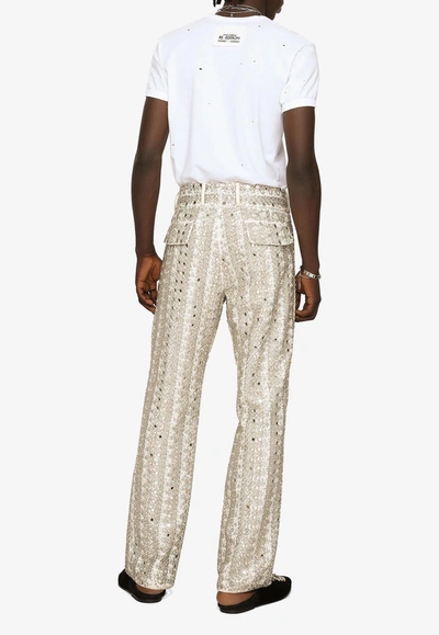 Dolce & Gabbana White T-shirt With All-over Rips And Ri-edition Logo Patch In Cotton Man In White