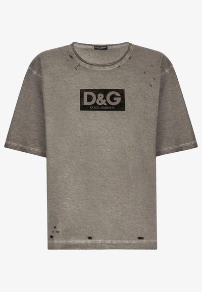 Shop Dolce & Gabbana Distressed Washed-out Logo T-shirt In Gray