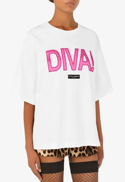 Shop Dolce & Gabbana Diva Patch Oversized Cotton T-shirt In White