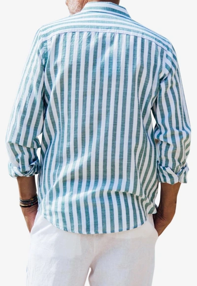 Les Canebiers Divin Button-up Stripe Shirt In Linen In Green