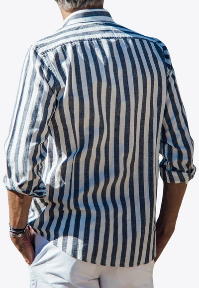 Les Canebiers Divin Button-up Stripe Shirt In Linen In Navy