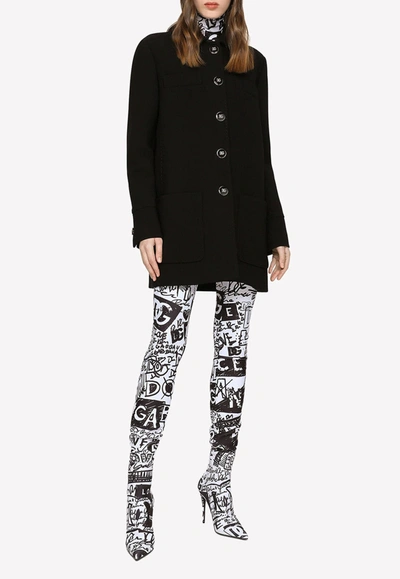 Dolce & Gabbana Double Crepe Buttoned Coat In Black