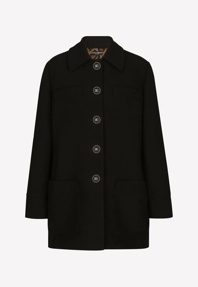 Dolce & Gabbana Double Crepe Buttoned Coat In Black