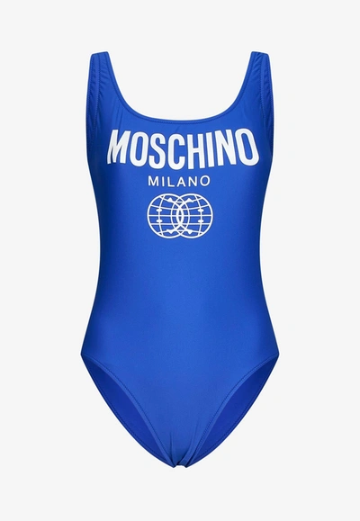 Moschino Double Smiley One-piece Swimsuit In Blue
