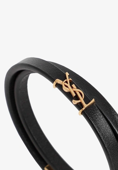 Shop Saint Laurent Double Wrap Leather Bracelet In Black