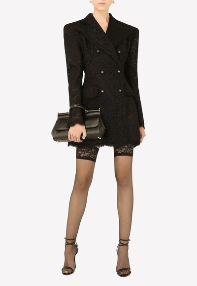 Dolce & Gabbana Double-breasted Blazer In Cordonetto Lace In Black