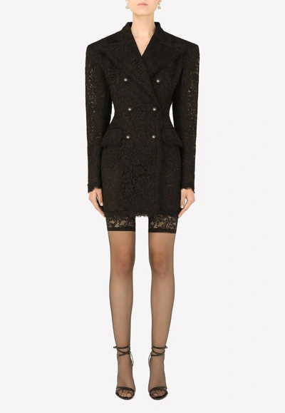 Dolce & Gabbana Double-breasted Blazer In Cordonetto Lace In Black