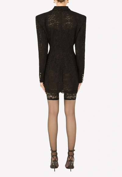 Dolce & Gabbana Double-breasted Blazer In Cordonetto Lace In Black