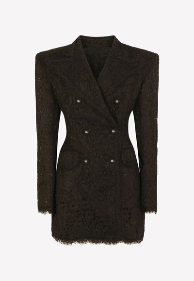Dolce & Gabbana Double-breasted Blazer In Cordonetto Lace In Black