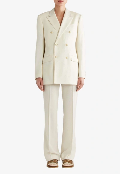 Shop Etro Double-breasted Blazer In Wool In White
