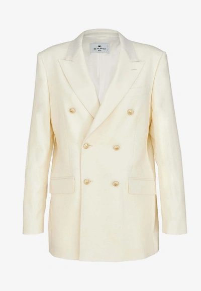 Etro Heart Double-breasted Textured Wool Blazer In White