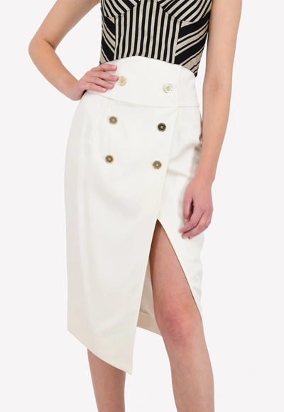 Alexandre Vauthier Double-breasted Front Slit Pencil Skirt In White