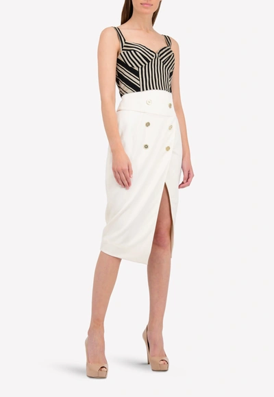 Alexandre Vauthier Double-breasted Front Slit Pencil Skirt In White