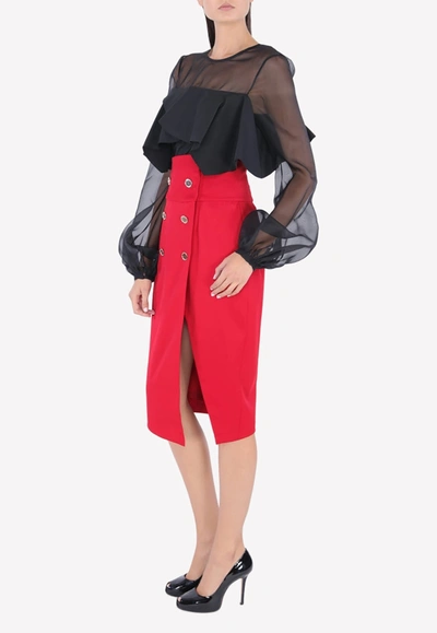 Alexandre Vauthier Double-breasted Front Slit Pencil Skirt In Red