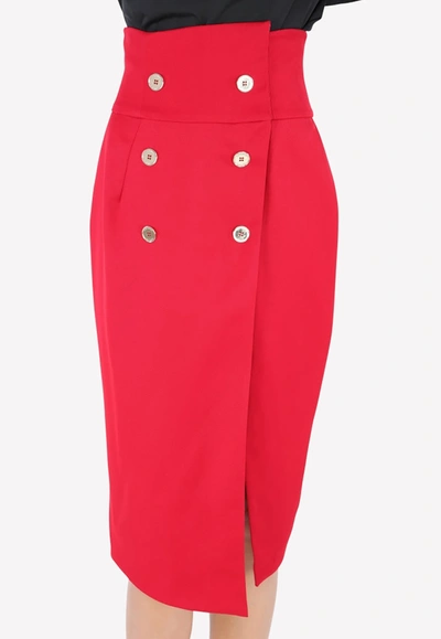 Alexandre Vauthier Double-breasted Front Slit Pencil Skirt In Red