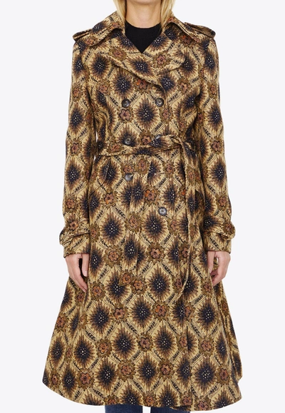 Shop Etro Double-breasted Jacquard Coat In Multicolor