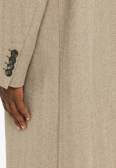 Shop Ami Alexandre Mattiussi Double-breasted Long Wool Coat In Beige