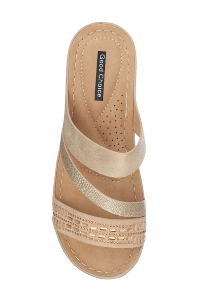 Shop Good Choice New York Tera Embellished Snakeskin Embossment Wedge Sandal In Gold