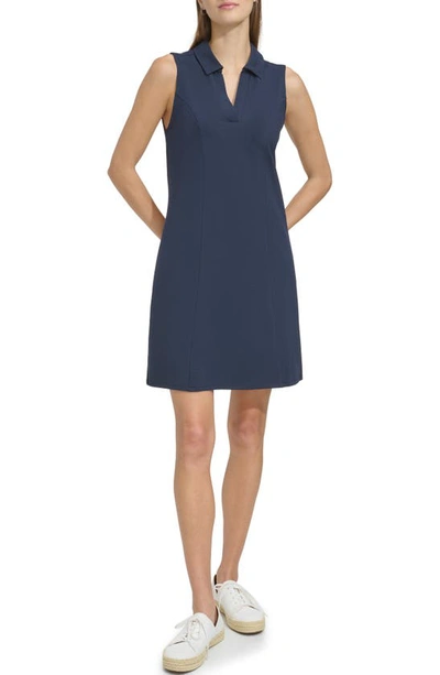 Shop Andrew Marc Stretch Cotton Polo Dress In Ink