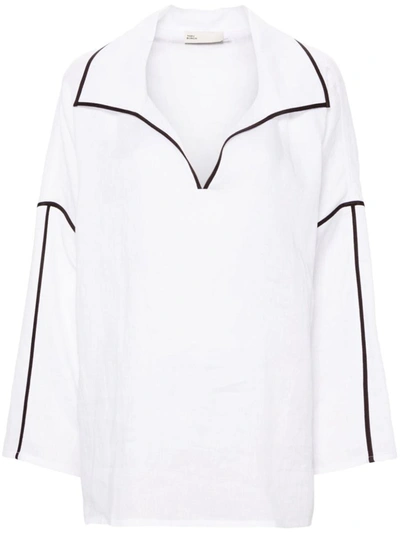 Shop Tory Burch Linen Beach Shirt In White