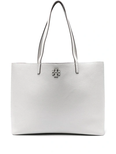 Shop Tory Burch Mcgraw Leather Tote Bag In Grey
