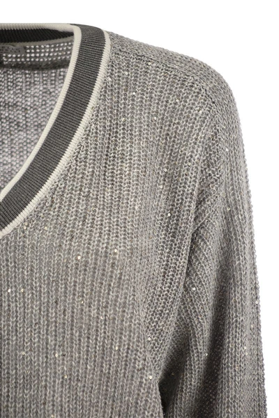 Shop Brunello Cucinelli Active Dazzling Linen Rib Knit In Grey