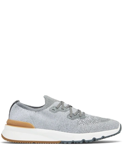 Shop Brunello Cucinelli Knitted Sneakers In Grey