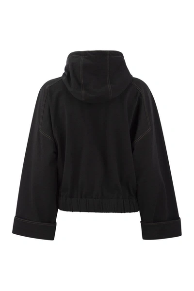 Shop Brunello Cucinelli Lightweight Stretch Cotton Fleece Outerwear With Jewellery In Black