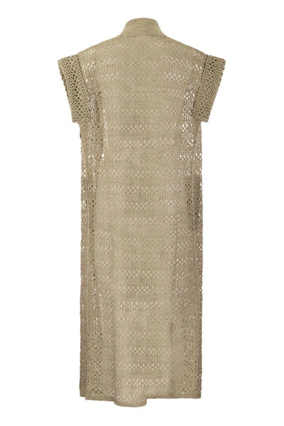 Shop Brunello Cucinelli Net Long Cardigan In Linen And Silk In Natural