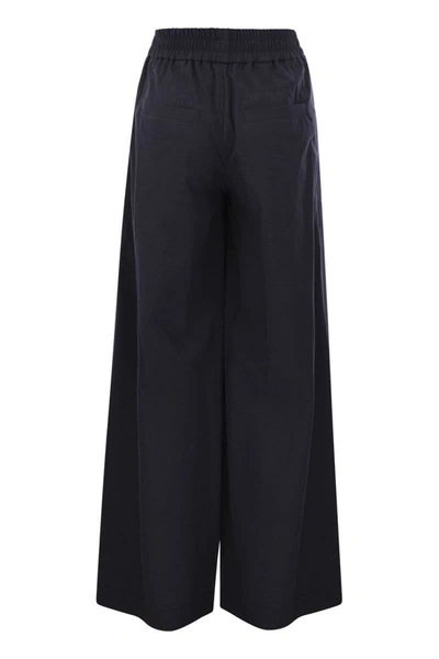 Shop Brunello Cucinelli Relaxed Light Cotton Trousers In Blue