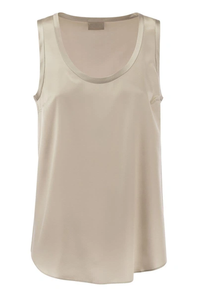 Shop Brunello Cucinelli Reversible Stretch Silk Satin Top In Beige