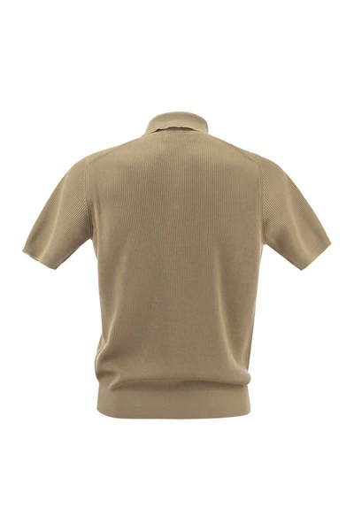 Shop Brunello Cucinelli Ribbed Cotton Polo-style Jersey In Sand