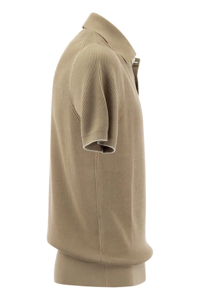 Shop Brunello Cucinelli Ribbed Cotton Polo-style Jersey In Sand