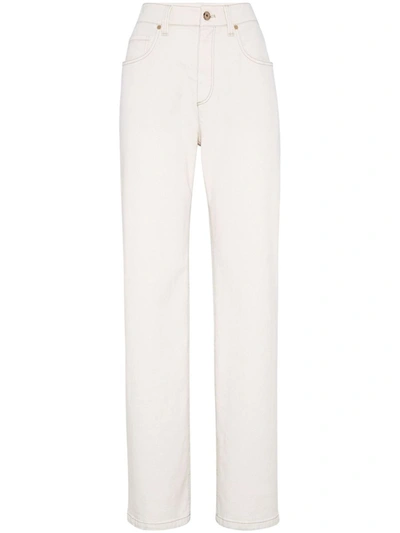 Shop Brunello Cucinelli Straight High-waisted Jeans In White