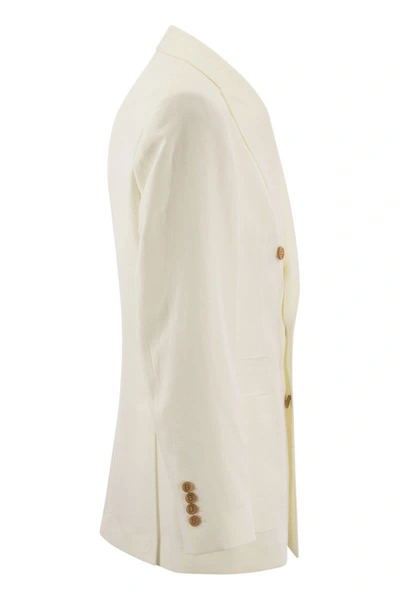 Shop Brunello Cucinelli Twisted Linen Deconstructed Jacket With Patch Pockets In White