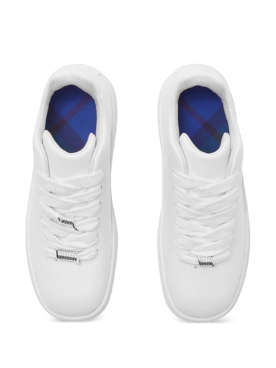 Shop Burberry Box Leather Sneakers In White