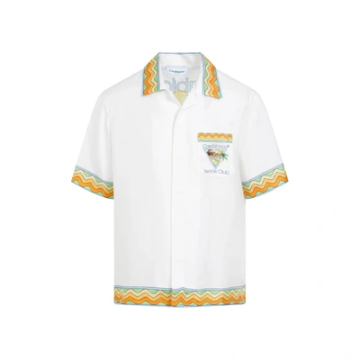 Shop Casablanca Silk Printed Shirt In White