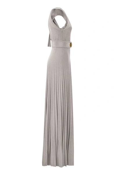 Shop Elisabetta Franchi One-shoulder Red Carpet Dress In Lurex Jersey In Silver