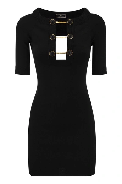 Shop Elisabetta Franchi Shiny Viscose Minidress With Twin Buttons In Black