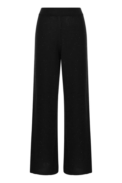 Shop Fabiana Filippi Cotton And Linen Trousers With Micro Sequins In Black