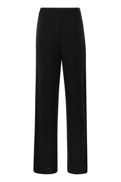 Shop Fabiana Filippi Cotton And Linen Trousers With Micro Sequins In Black