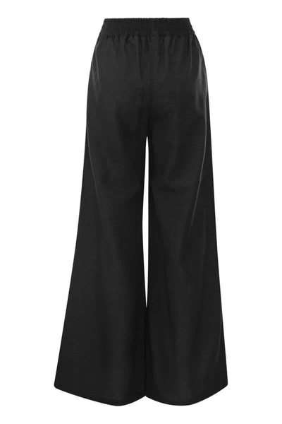 Shop Fabiana Filippi Linen Wide Trousers In Black