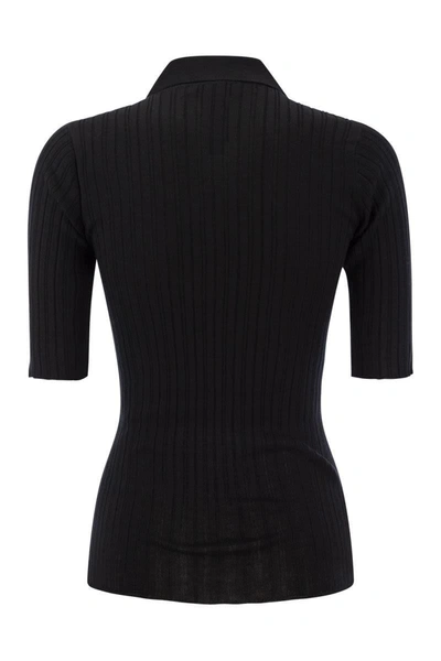 Shop Fabiana Filippi Silk And Cotton Blend Polo Shirt In Black