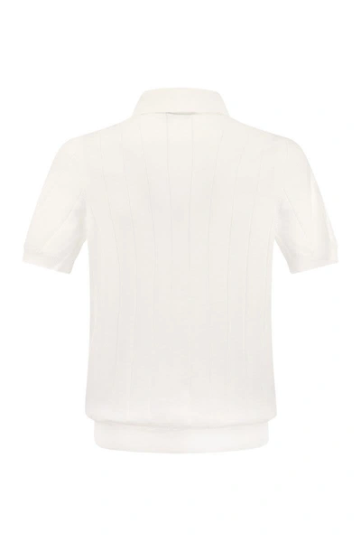 Shop Fay Knitted Polo Shirt In White