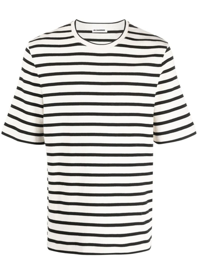 Shop Jil Sander Striped Cotton T-shirt In White
